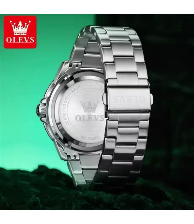 Olevs Luxe Herenhorloge Zilver  Groen - Gratis Armband bij elke bestelling (twv €29,95)