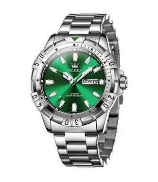 Olevs Luxe Herenhorloge Zilver  Groen