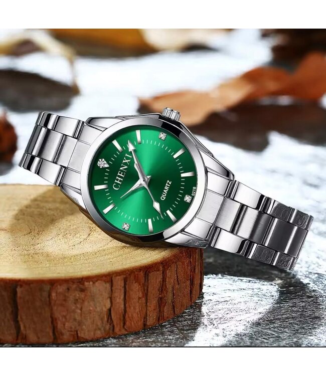 Chenxi Vrouwenhorloge Zilver en Groen RVS - Gratis Armband bij elke bestelling (twv €29,95)
