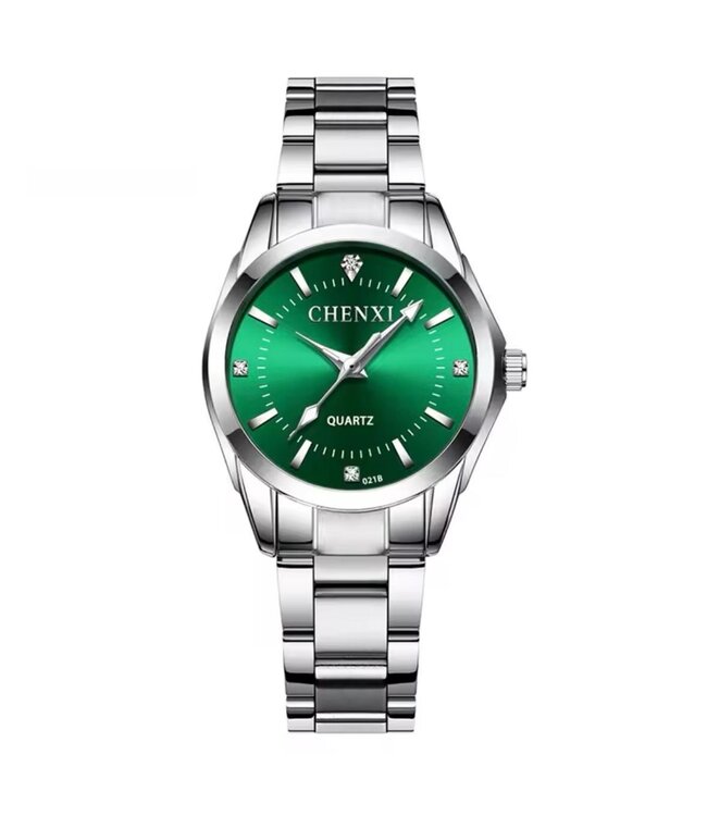 Chenxi Vrouwenhorloge Zilver en Groen RVS - Gratis Armband bij elke bestelling (twv €29,95)