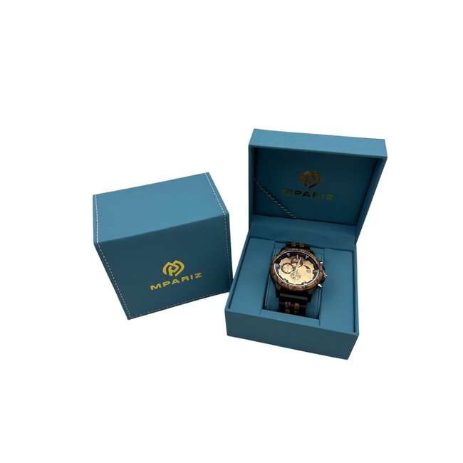 Houten Horloge Luxe Herenhorloge  Donkerbruin Goud