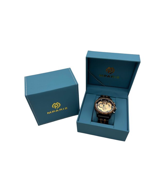 Houten Horloge Luxe Herenhorloge  Donkerbruin Goud