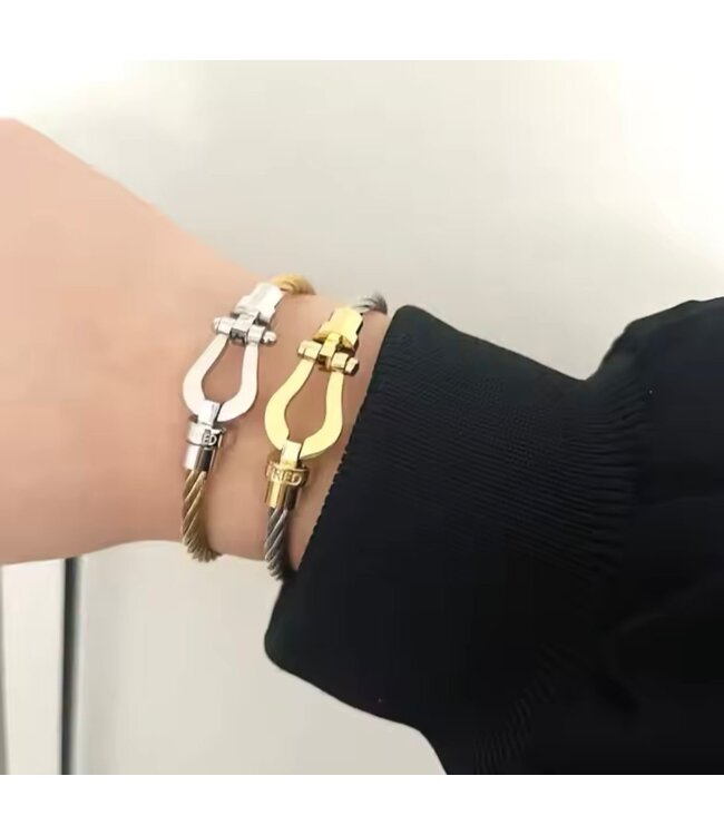 Mpariz Luxe Armband  Draad Zwart  & Goud   RVS