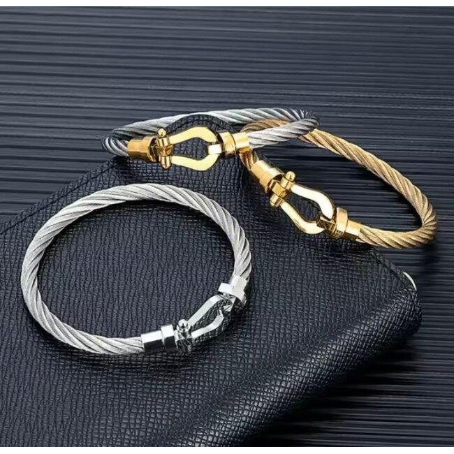 Mpariz Luxe Armband  Draad Zwart  & Goud   RVS