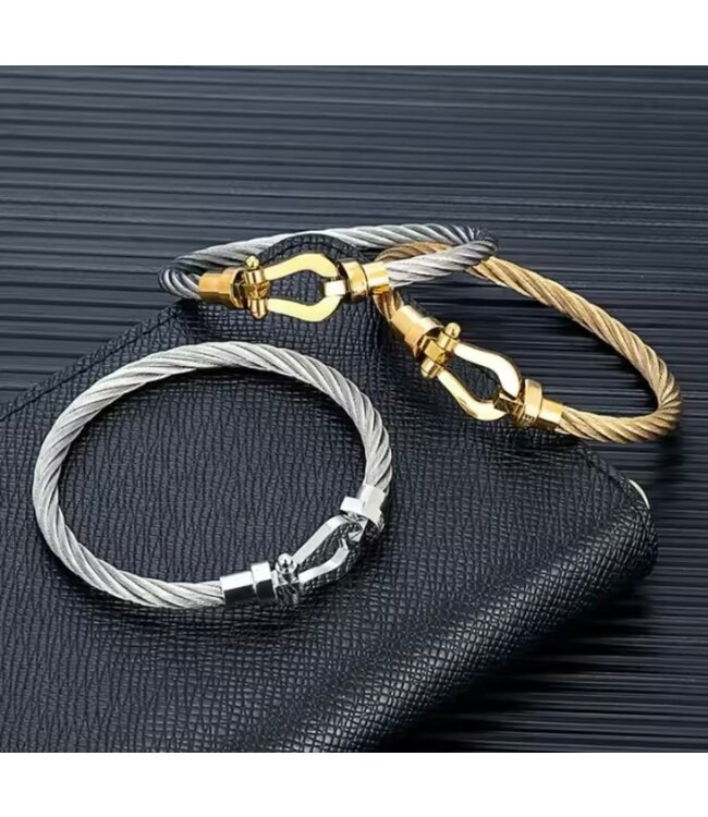 Mpariz Luxe Armband  Draad Zwart  & Goud   RVS