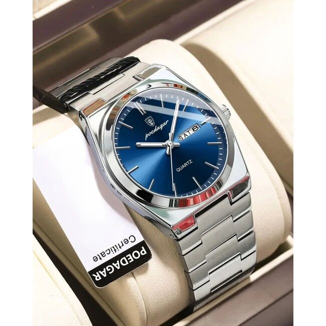 Poedagar Luxe Dameshorloge Zilver (Blauw/Groen/Wit)