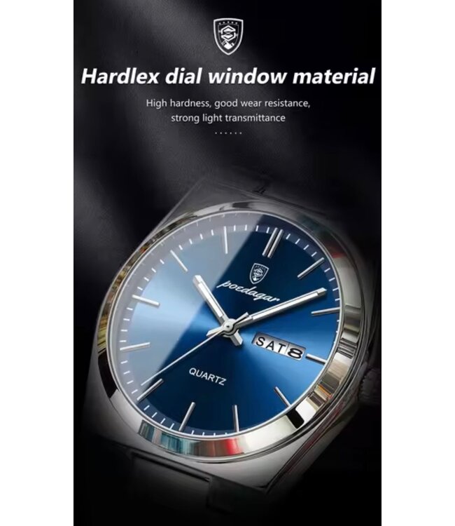 Poedagar Luxe Dameshorloge Zilver  Blauw