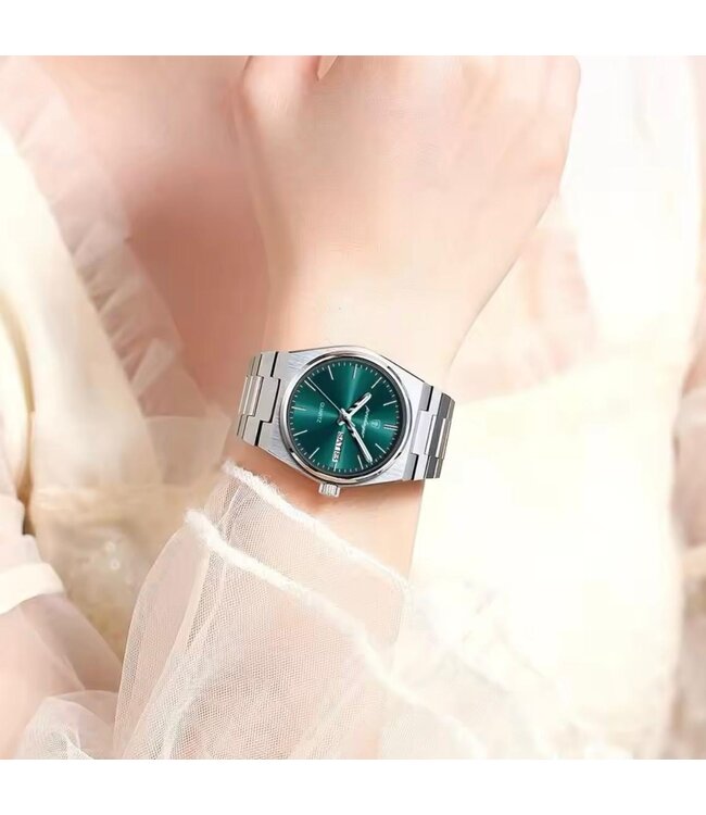 Poedagar Luxe Dameshorloge Zilver  Groen - Gratis Armband bij elke bestelling (twv €29,95)