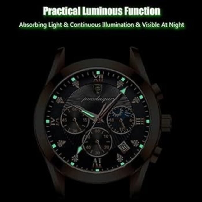 Poedagar Chrono – herenhorloge met leren band en chronograaf design