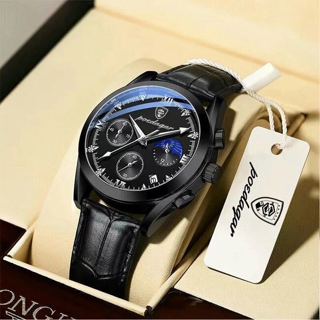 Poedagar Luxe Herenhorloge Zwart  Zwart