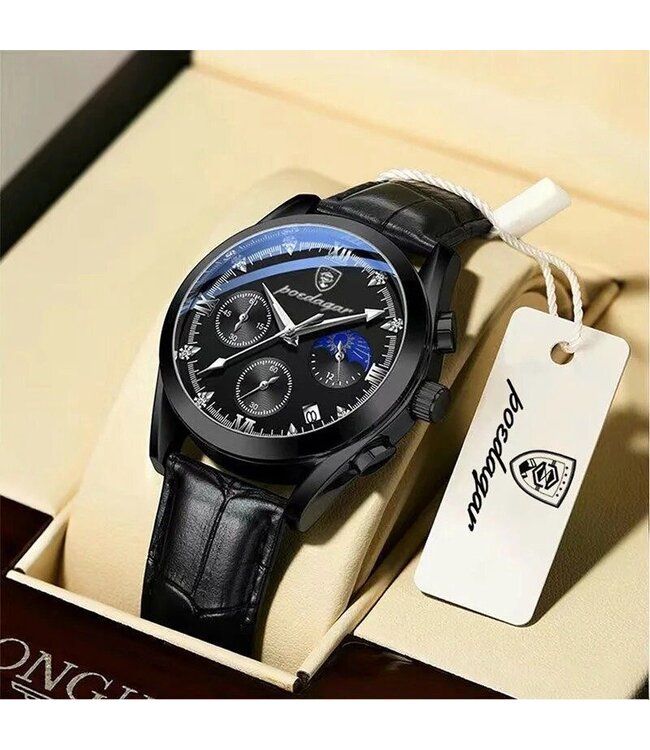 Poedagar Luxe Herenhorloge Zwart  Zwart
