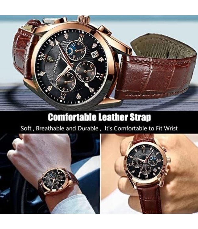 Poedagar Luxe Herenhorloge Rosé  Zwart