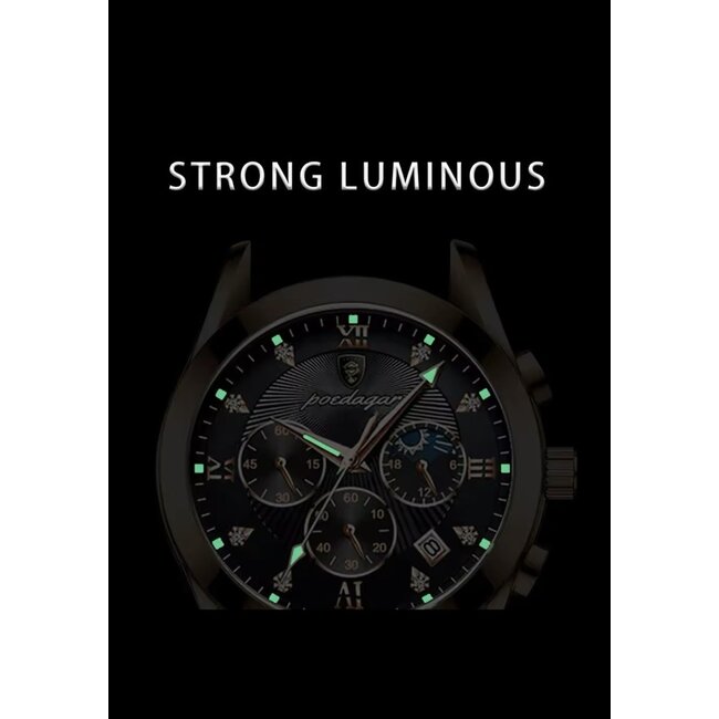 Poedagar Belmont Chrono – herenhorloge met leren band en chronograaf design