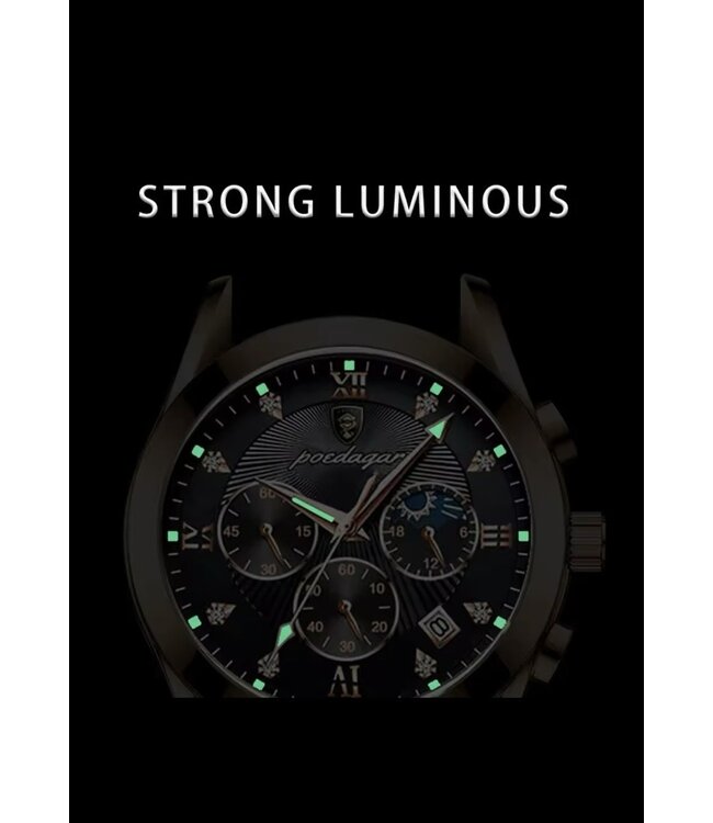 Poedagar Luxe Herenhorloge Rosé  Zwart