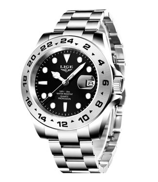 Lige Luxe Herenhorloge        Zilver  Zwart