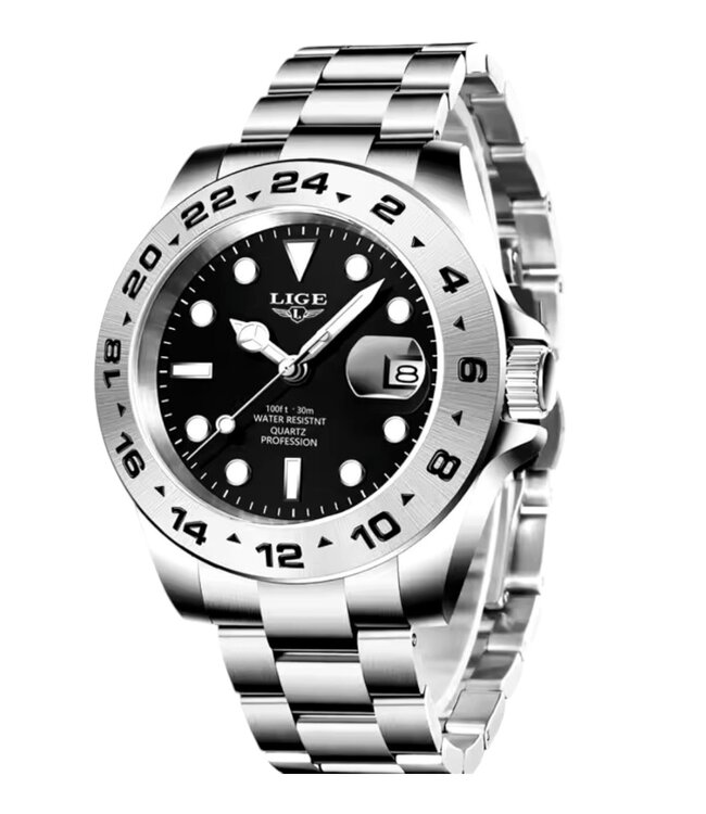 Lige Luxe Herenhorloge        Zilver  Zwart