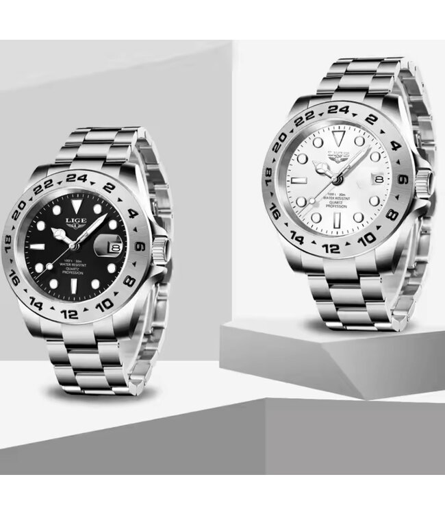 Lige Luxe Herenhorloge        Zilver  Zwart