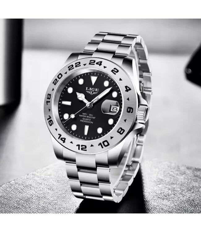 Lige Luxe Herenhorloge        Zilver  Zwart