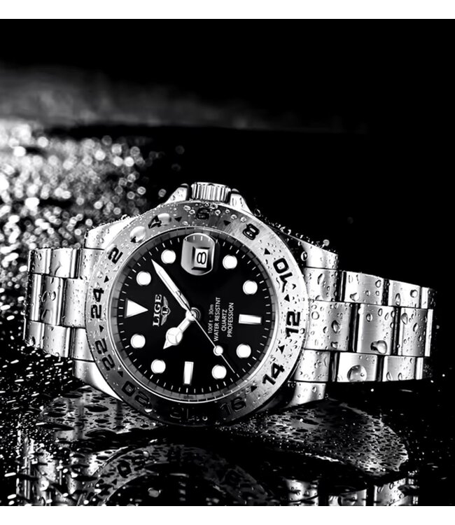 Lige Luxe Herenhorloge        Zilver  Zwart