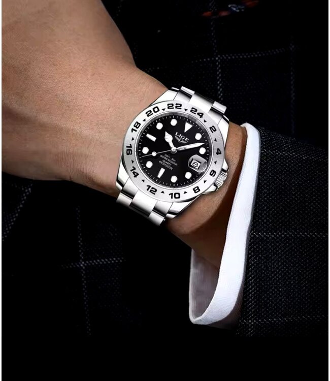 Lige Luxe Herenhorloge        Zilver  Zwart