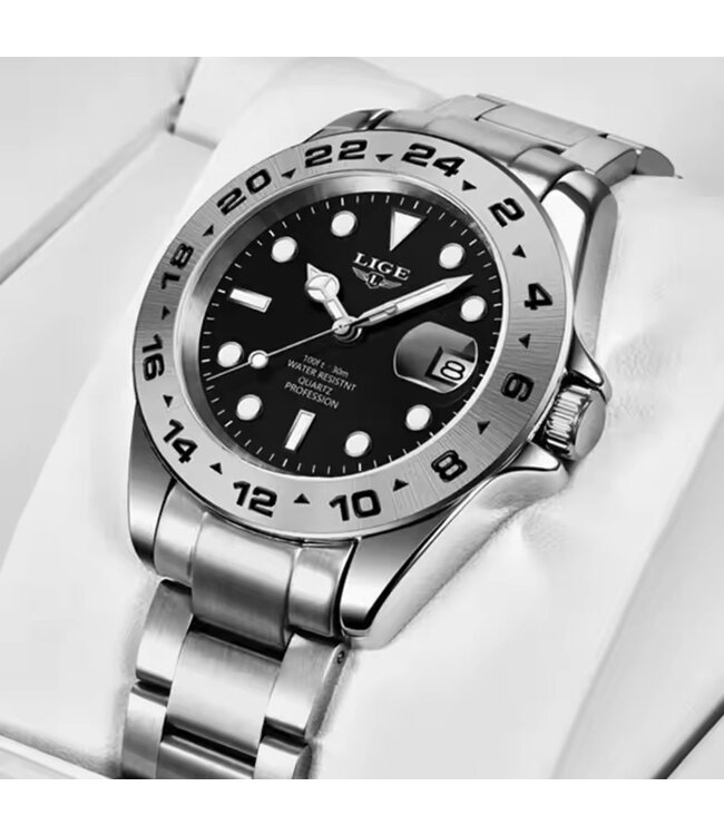 Lige Luxe Herenhorloge        Zilver  Zwart