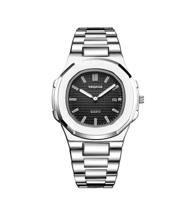 Tpofhs Luxe Herenhorloge Zilver Zwart - Gratis Armband bij elke bestelling (twv €29,95)