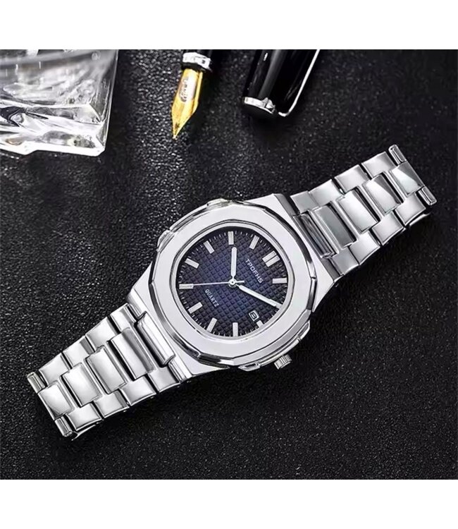 Tpofhs Luxe Herenhorloge Zilver Zwart - Gratis Armband bij elke bestelling (twv €29,95)