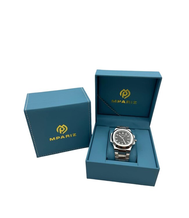 Tpofhs Luxe Herenhorloge Zilver Zwart - Gratis Armband bij elke bestelling (twv €29,95)