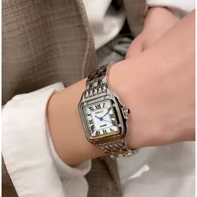 Grealy Dameshorloge Zilver & Wit met armband