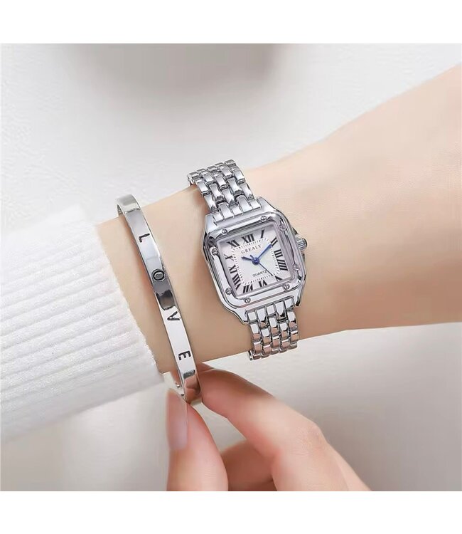 Grealy Dameshorloge Zilver & Wit met armband