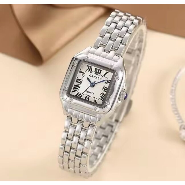 Grealy Dameshorloge Zilver & Wit met armband