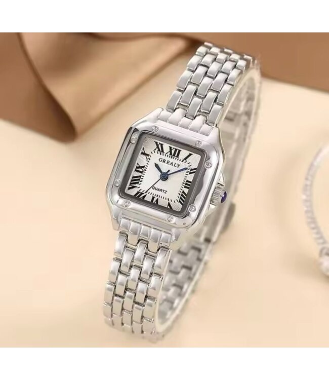 Grealy Dameshorloge Zilver & Wit met armband