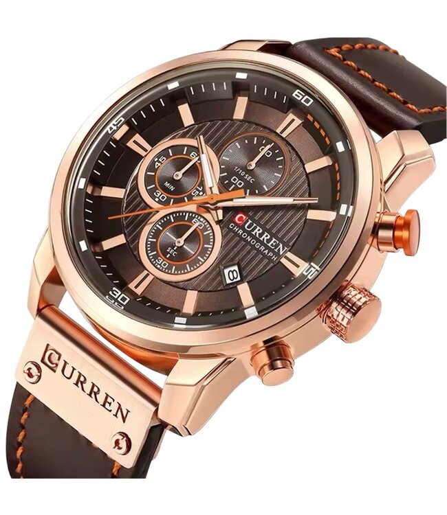 Curren Luxe Herenhorloge    Rosé  Zwart - Gratis Armband bij elke bestelling (twv €29,95)