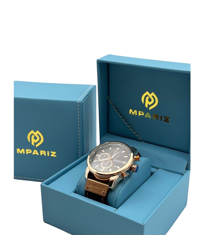 Curren Luxe Herenhorloge    Rosé  Zwart - Gratis Armband bij elke bestelling (twv €29,95)