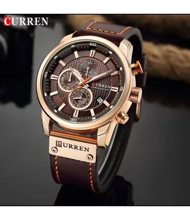 Curren Luxe Herenhorloge    Rosé  Zwart - Gratis Armband bij elke bestelling (twv €29,95)