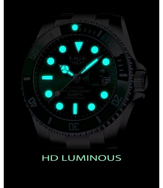 Lige Luxe HerenHorloge        Zilver  Blauw