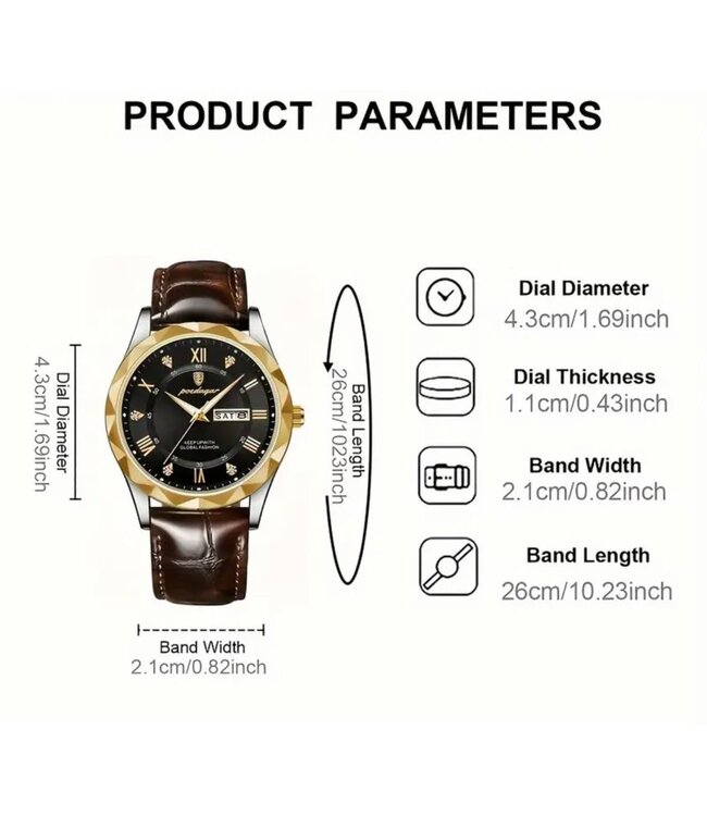 Poedagar Luxe Herenhorloges Goud   Blauw Zwart