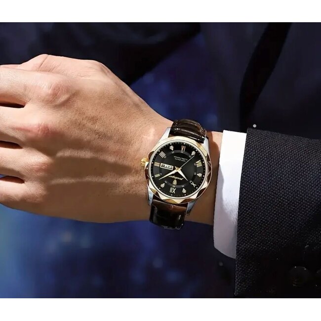 Poedagar Luxe Herenhorloges Goud   Blauw Zwart