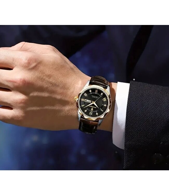 Poedagar Luxe Herenhorloges Goud   Blauw Zwart