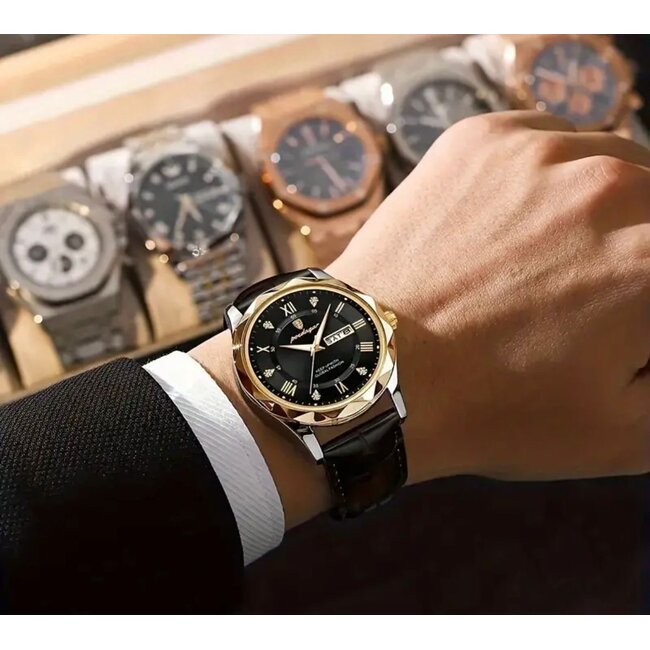 Poedagar Luxe Herenhorloges Goud   Blauw Zwart