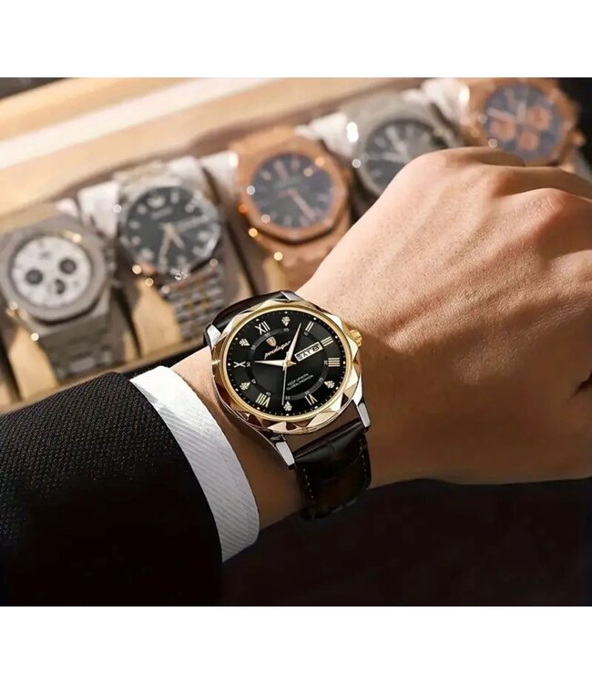 Poedagar Luxe Herenhorloges Goud   Blauw Zwart