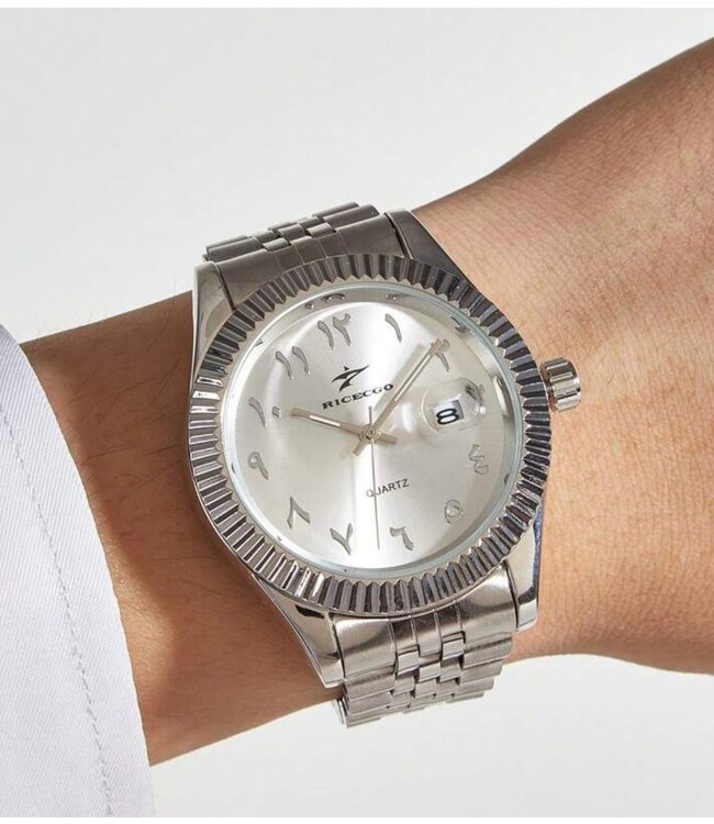 Ricecgo Luxe Herenhorloge Zilver Parelmoer Wit
