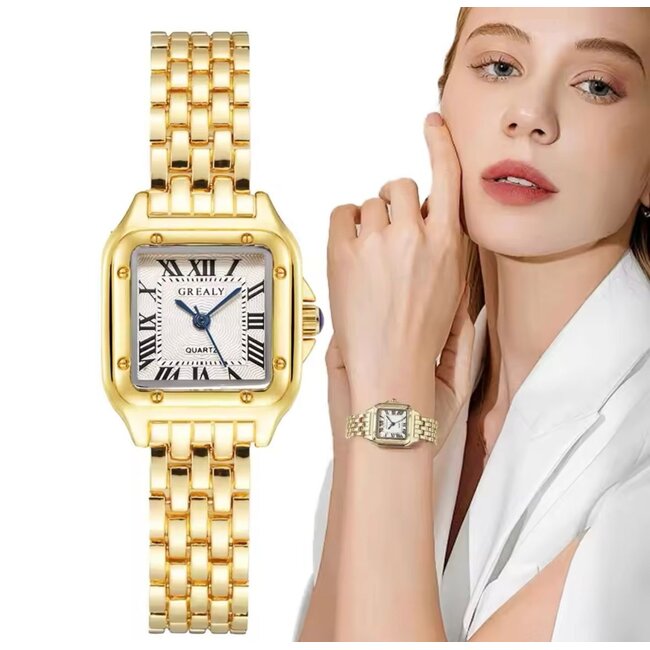 Grealy Dameshorloge Goud & Wit met armband