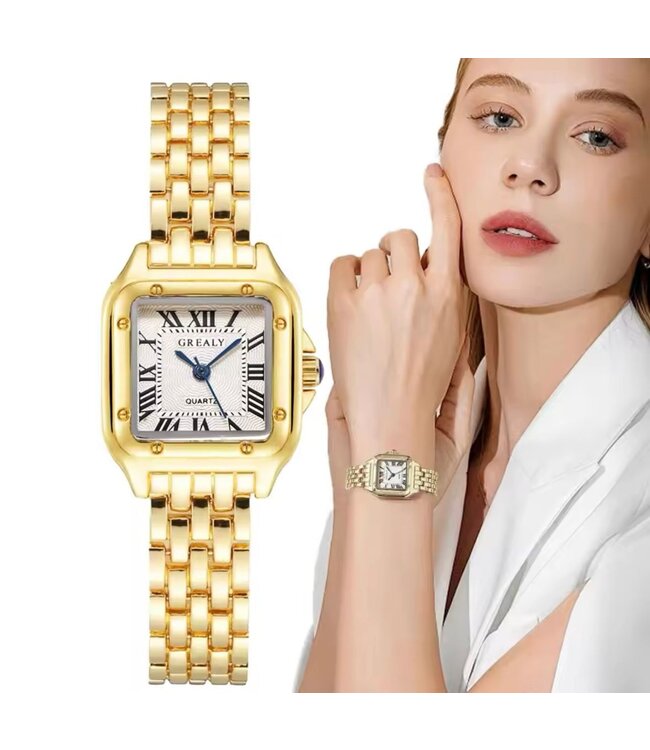 Grealy Dameshorloge Goud & Wit met armband