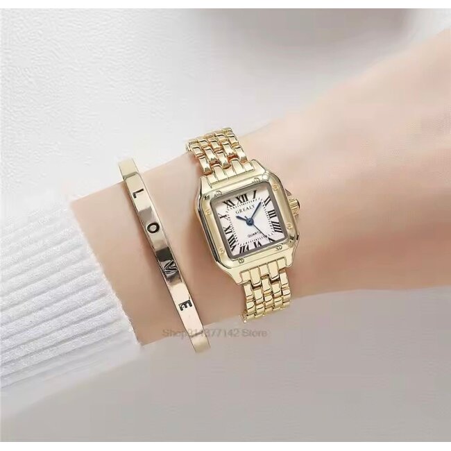 Grealy Dameshorloge Goud & Wit met armband