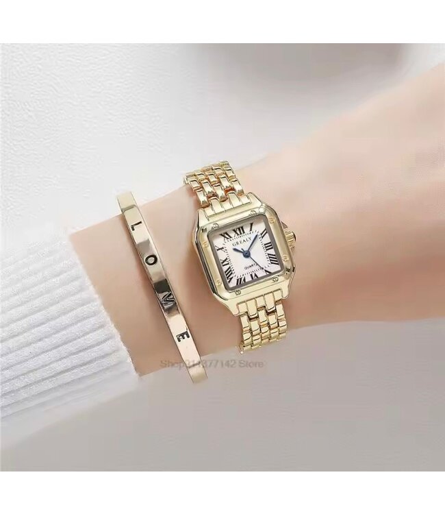 Grealy Dameshorloge Goud & Wit met armband