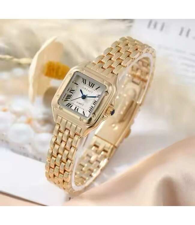 Grealy Dameshorloge Goud & Wit met armband