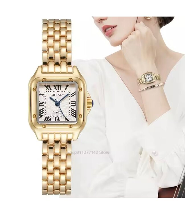 Grealy Dameshorloge Goud & Wit met armband