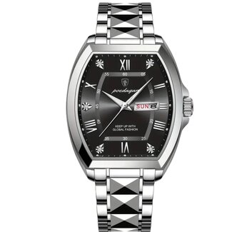 Poedagar Luxe Herenhorloge Zilver  Zwart