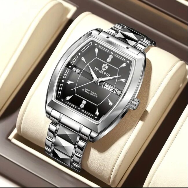 Poedagar Luxe Herenhorloge Zilver  Zwart